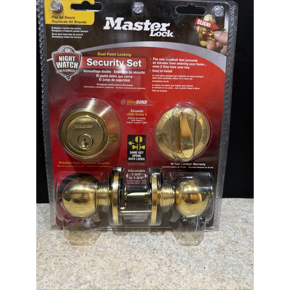 Master Lock Security Set Deadbolt 2 Pack Keyed Alike bright brass New
